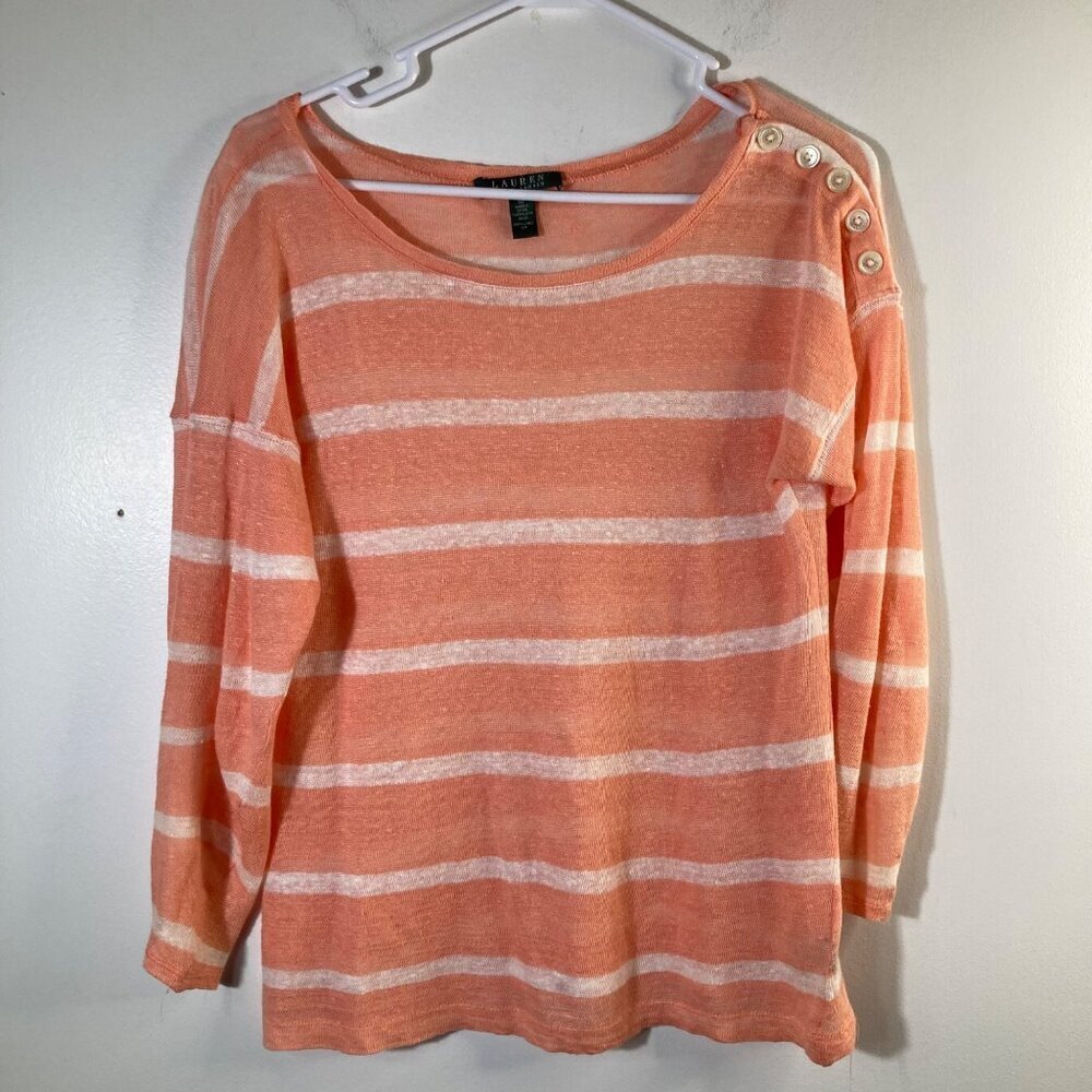 Womens Lauren Ralph Lauren Linen‎ Sweater Lightweight Peach White M